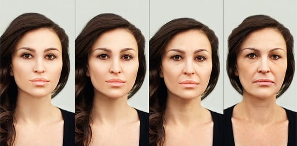 Process of aging. Age changes. Woman of different ages, skin aging concept